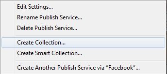 Adobe Lightroom Publish Services - Facebook New Collection