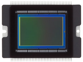 De afbeelding toont een CMOS sensor van Canon