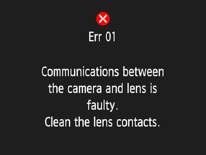 Toont Canon EOS-camera Foutcode 01 - De communicatie tussen de camera en het objectief is verbroken