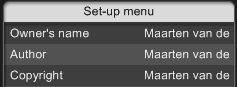 EOS Utility - Set-up Menu - Owner's Name - Author - Copyright
