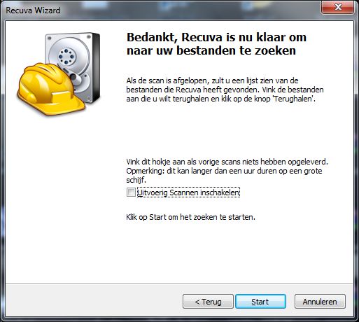Recuva Wizard - Einde wizard